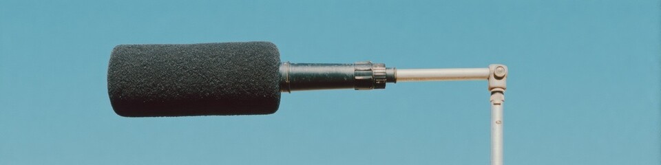 Aufkleber - Modern Boom Microphone with Windshield on Pole for Professional Sound Production and Precise Audio Capture in Minimalist Studio Setting