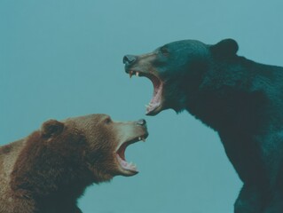Aufkleber - Fierce Bearish and Bullish Market Battle High-Contrast Animal Figures Symbolizing Financial Volatility and Strategic Investment Decisions for Business Innovation