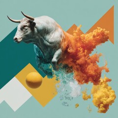 Aufkleber - Dynamic Bull Market with Vibrant Liquid Colors and Digital Graphs Symbolizing Crypto Growth and Financial Momentum