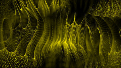 Poster - Abstract Yellow Wave Pattern with Dotted Lines on a Dark Background Creates Depth This image
