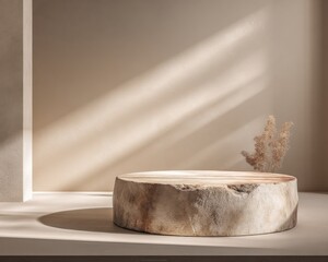 Aufkleber - Minimalist Round Marble Display Stand with Natural Stone Texture on Neutral Background for Modern Interior Decor