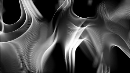 Poster - Abstract Black and White Dotted Mesh Waves on a Dark Background Design The image features