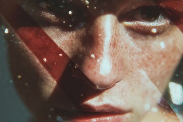 Poster - Dramatic Biometric Digital Passport Verification with German ID Overlay and Triangular Particle Effects in Sculptural Studio Lighting