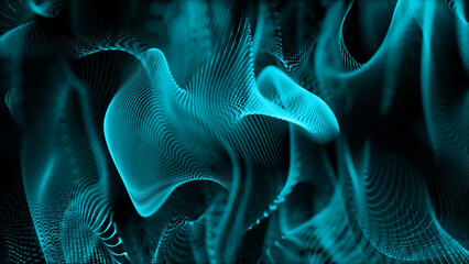 Poster - Abstract Teal Digital Waveform Background with Flowing Particles and Dynamic Light Effects Dark Backdrop mesmerizing
