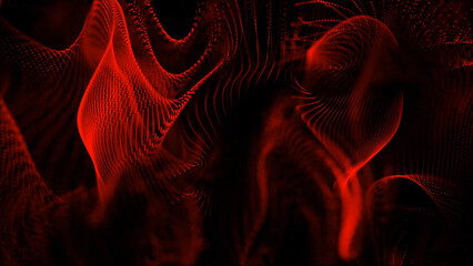 Poster - Abstract Red Particle Wave on Black Background Futuristic Dynamic and Technological Design The image shows