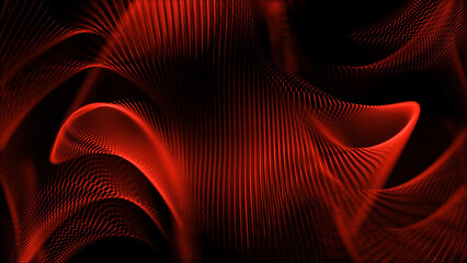 Poster - Abstract Red Wave Pattern on Black Background with Dotted Lines and Smooth Curves mesmerizing abstract