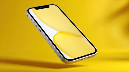 Aufkleber - Modern smartphone with slim metallic frame large display touchscreen interface and front camera on vibrant yellow background