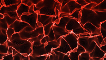 Poster - Abstract Red Network of Dotted Lines Against a Black Background Creates a Flowing Effect complex