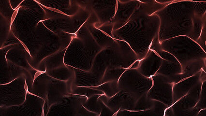 Poster - Abstract Red Wave Pattern on Black Background Digital Art with Flowing Lines and Curves This