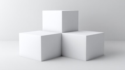 Poster - Minimalist White Geometric Pedestal Display Stand with Three Blocks for Product Showcase and Modern Interior Design Decoration