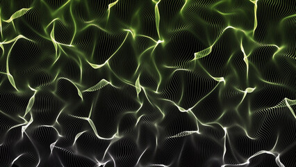 Poster - Abstract Green and White Wavy Lines on Black Background for Digital Art and Design This