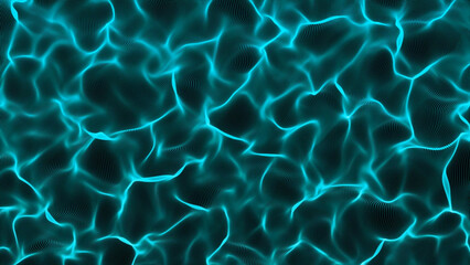 Poster - Abstract Cyan Wave Pattern on Black Background Digital Art with Flowing Lines and Curves This