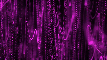 Poster - Abstract Purple Data Streams with Wavy Lines and Particle Effects on Dark Background This image