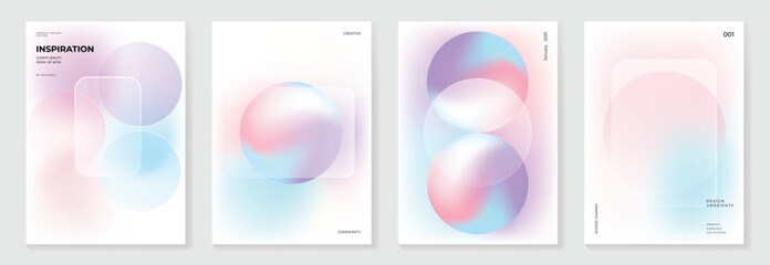 Aufkleber - Modern gradient liquid glass poster background vector set.Cover template with perspective geometric prism shape. Ideal design for social media, cover, banner, wallpaper, promotion, ads.