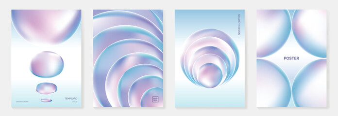 Aufkleber - Modern gradient liquid glass poster background vector set.Cover template with perspective geometric prism shape. Ideal design for social media, cover, banner, wallpaper, promotion, ads.