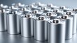 © Gibster - Battery storage charging innovation. Silver batteries arranged closely, showcasing their metallic finish and cylindrical design.