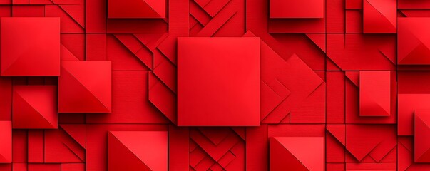 Poster - 
Red geometric square background in paper art style. Use for banner, website cover, print ads. geometric background, soft paper, abstract wallpaper, wall art, pattern texture.

