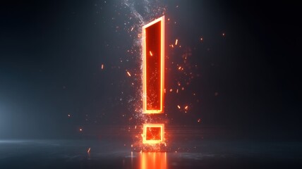 Poster - A glowing exclamation mark surrounded by particles on a dark background.