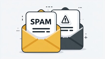 Poster - Email security, spam call. Email icons representing spam and warning alerts in a modern design.