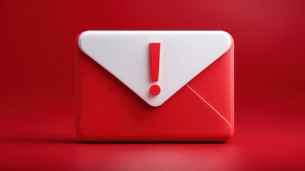 Poster - Email security, spam call. Red envelope with an exclamation mark, symbolizing urgency or important messages.