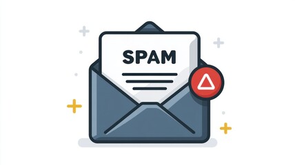 Poster - Email security, spam call. Illustration of a spam email warning with an envelope and alert symbol.