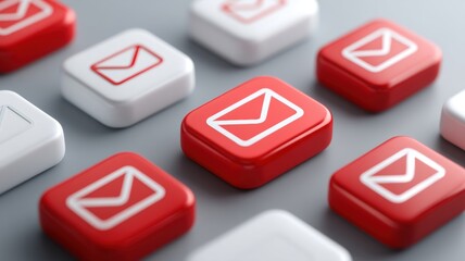 Poster - Email security, spam call. Colorful email icons in red and white, arranged in a modern layout.