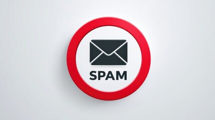 Poster - Email security, spam call. Spam warning sign with an envelope symbol in a red circle.