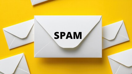 Poster - Email security, spam call. White envelopes with 