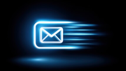 Poster - Email security, spam call. Email icon with motion effect, symbolizing fast communication and digital messaging.