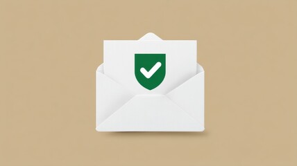 Poster - Email security, spam call. Email envelope with a green shield and check mark symbolizing security and trust.