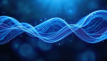 Aufkleber - Computer background featuring flowing blue waves with glowing particles for a digital aesthetic