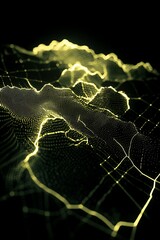 Poster - Dotted terrain with bright line network and digital landscape effect