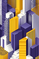 Poster - Isometric composition featuring geometric shapes and vibrant color palette