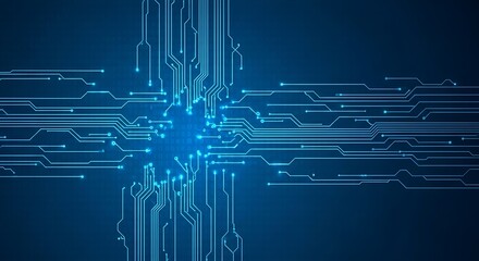 Poster - Abstract Circuit Board Technology Background Futuristic Digital Network Design with Glowing Lines and Connections