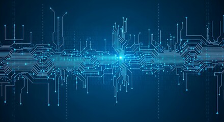 Poster - Abstract Digital Circuit Board Background Futuristic Technology Design with Blue Hues and Glowing Connections
