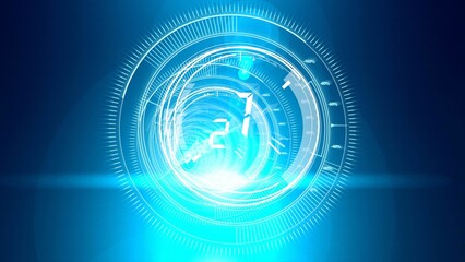 Poster - Interface dial with numbers in dark blue background with light blue radiance