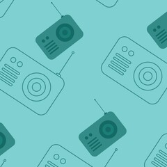 Poster - square image of retro portable radios on blue background with copy space