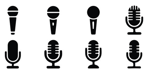 Poster - radio mic icon on white background. Simple element illustration from Hardware concept. editable stroke outline style for app user interface and web vector elements. Silhouette Karaoke Microphone Flat.