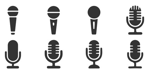Poster - radio mic icon on white background. Simple element illustration from Hardware concept. editable stroke outline style for app user interface and web vector elements. Silhouette Karaoke Microphone Flat.
