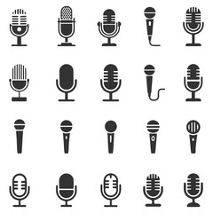 Poster - Microphone icon set vector mic icon symbol ; Podcast microphone web icon ; record, audio, sound, voice icons. Microphone Icon. Mic sign. Karaoke microphone icon. Broadcast mic sign. Simple Minimalist.