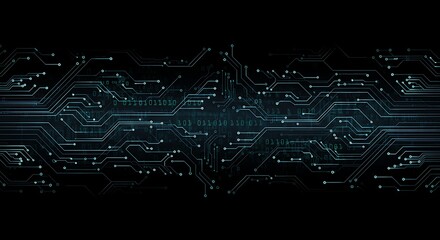Poster - Abstract Digital Circuit Board Technology Background Futuristic Tech Design with Glowing Lines and Binary Code