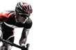 © boxstock production - Focused male cyclist in aerodynamic position wearing helmet and sunglasses isolated on transparent background