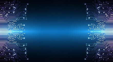Poster - Abstract image featuring circuit board patterns on both sides, converging towards a central blue light.