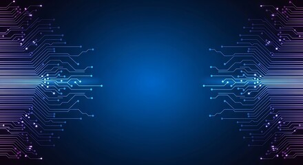 Poster - Abstract circuit board design, symmetrical pattern on a dark blue background.