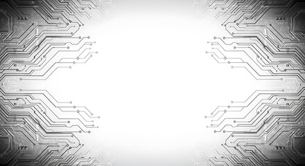 Poster - Abstract digital circuit board design with a bright white central space.