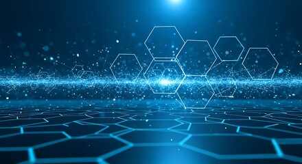 Poster - Abstract digital background with interconnected hexagons and glowing light, creating a futuristic technology concept.