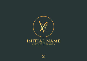 Aufkleber - Letter Vx Beauty Logo with Flourish Ornament Luxury	