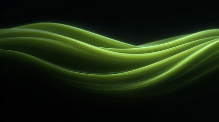 Fototapete - Abstract Green Waves Flowing Elegantly on Dark Background