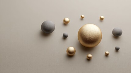Poster - Abstract Arrangement of Gold and Gray Spheres on Soft Background