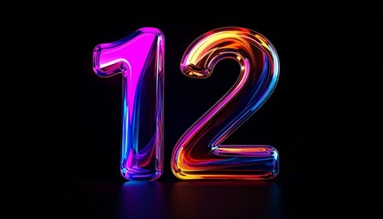 Leinwandbilder - The number 12 illuminated with vibrant neon lights against a black background